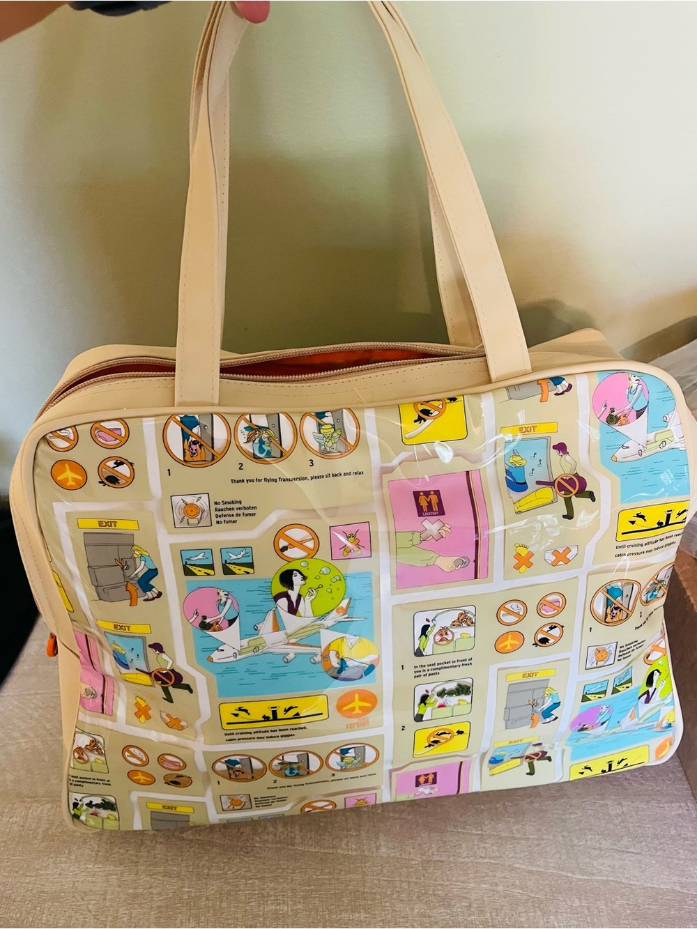 New transversion vain cosmetic bag large airline print tote carryon